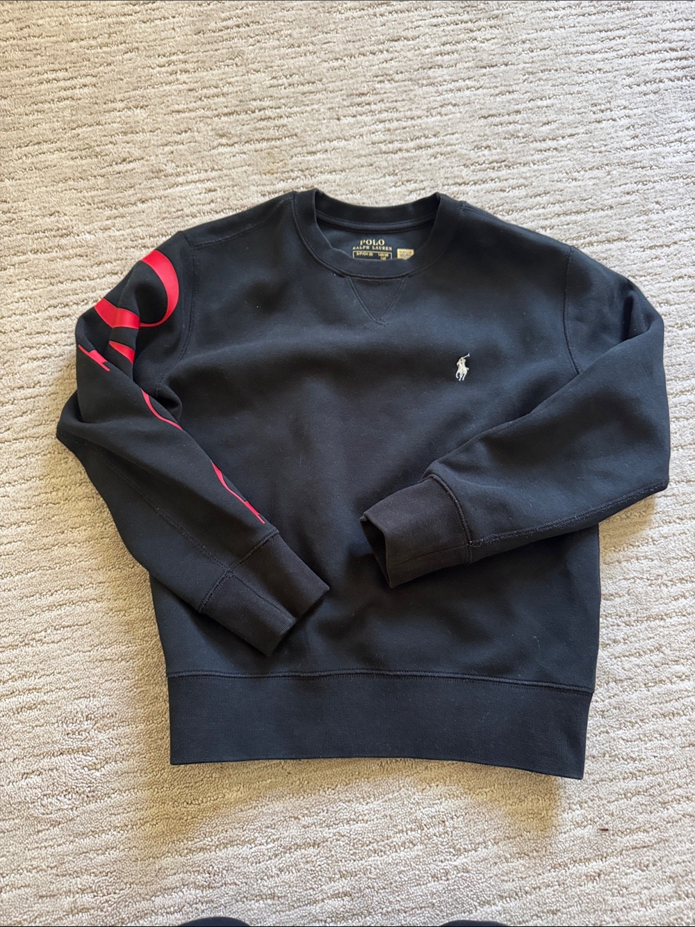 Polo by Ralph Lauren Black Crewneck Sweatshirt with Red Sleeve Graphic
